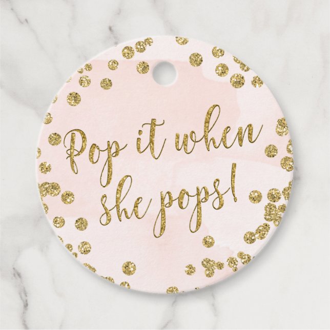 Rosa und goldener Glitzer Pop, wenn sie Pop Geschenkanhänger (Vorderseite)