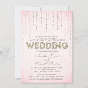 Rosa und goldener Glitzer sehen Hochzeitseinladung Einladung