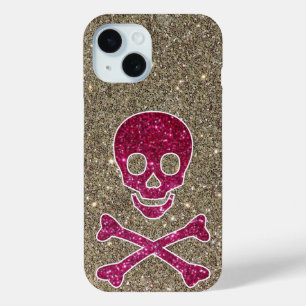 Rosa und goldener Glitzer Skull Niedlich Rebel iPhone 15 Hülle