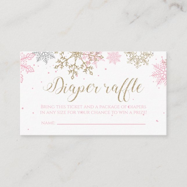 Rosa und goldener Glitzer Snowflake Windelwölfe Begleitkarte (Vorderseite)