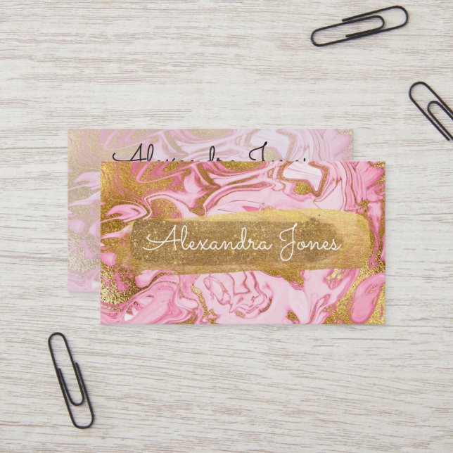 Rosa und goldener Glitzer und Marmor Visitenkarte (Vorderseite/Rückseite Beispiel)