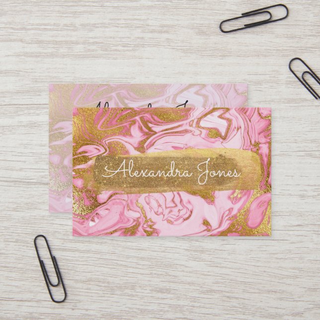Rosa und goldener Glitzer und Marmor Visitenkarte (Vorderseite/Rückseite Beispiel)
