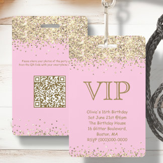 Rosa und goldener Glitzer | VIP Einladung zum Gebu Ausweis