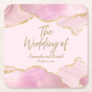 Rosa und goldener Glitzer vor der Hochzeit von Rechteckiger Pappuntersetzer