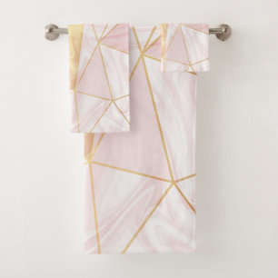 Rosa und goldener Marmor Poly geometrische Dreieck Badhandtuch Set