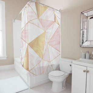 Rosa und goldener Marmor Poly geometrische Dreieck Duschvorhang