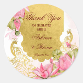Rosa und goldener Pfauenlotus Indische Hochzeit Runder Aufkleber