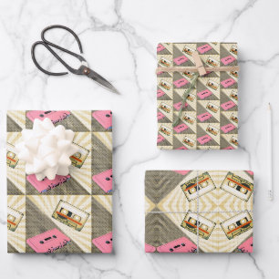 Rosa und goldener Pop Kunst, Dichtung und Musik Geschenkpapier Set