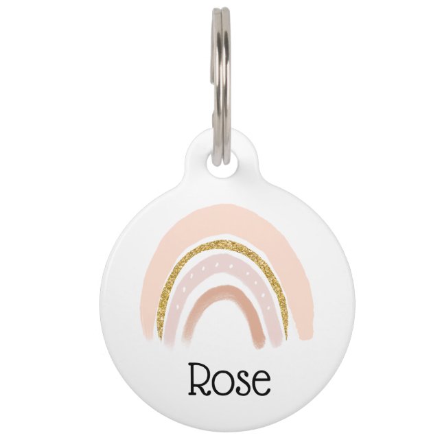 Rosa und goldener Regenbogen Elegante Boho Haustiermarke (Vorderseite)