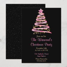 Rosa und goldener Weihnachtsbaum Einladung