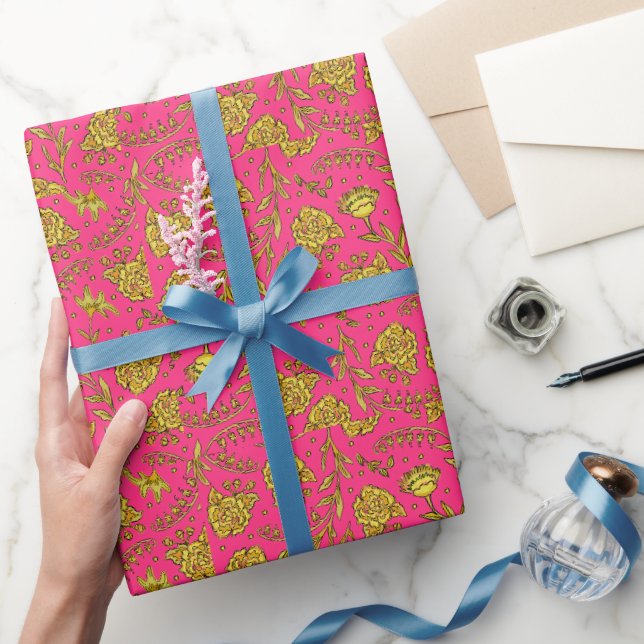 Rosa und goldenes Blumenmuster-Geschenkpapier Geschenkpapier (Schenken)