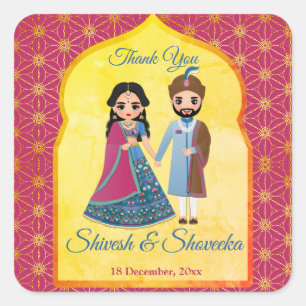 Rosa und goldenes Design-Rahmen-Indische Hochzeits Quadratischer Aufkleber
