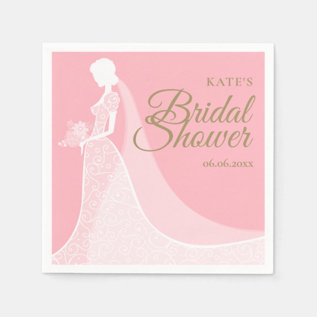 Rosa und goldenes elegantes Spitzen-Gown-Brautpart Serviette (Vorderseite)