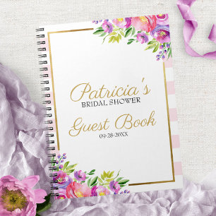 Rosa und goldenes florales Gästebuch für die Braut Notizblock