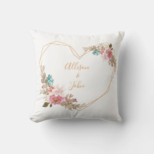Rosa und goldenes florales Herz personalisiertes P Kissen