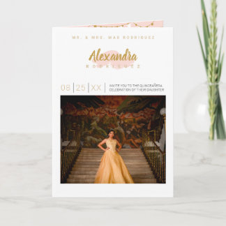 Rosa und goldenes Foto Quinceanera Einladung