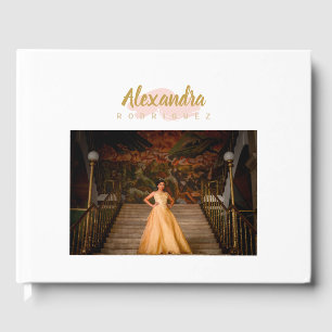 Rosa und goldenes Foto Quinceanera Gästebuch