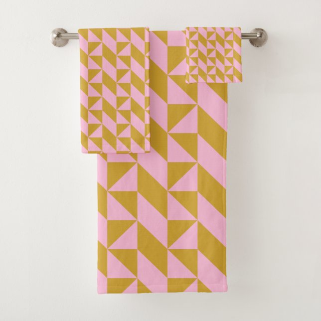 rosa und goldenes geometrisches Muster Badhandtuch Set (Insitu)
