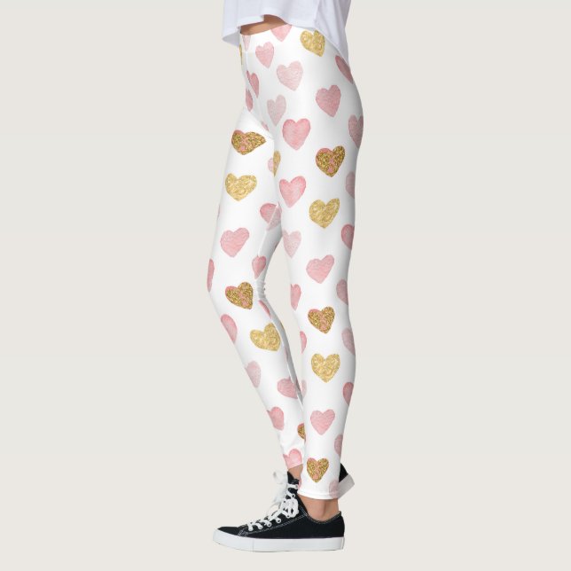 Rosa und goldenes Herzmuster Leggings (Links)