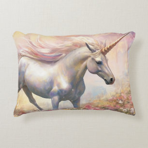 Rosa und goldenes Magisches Niedliches Einhorn Dekokissen