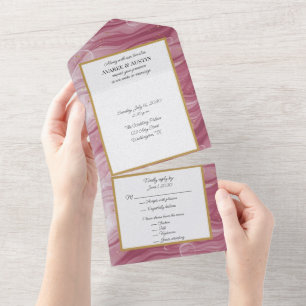 Rosa und goldenes Marmormuster Swirl Muster All In One Einladung