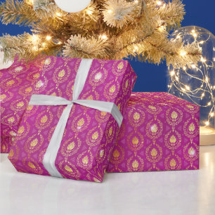 Rosa und goldenes ornamentales Luxusmuster mit Gli Geschenkpapier