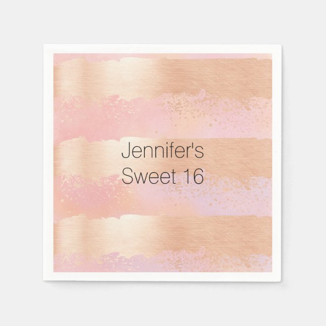 Rosa und goldenes Personalisiertes Papier Napkins Serviette (Vorderseite)