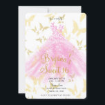 Rosa und goldenes Schmetterlingskleid Sweet 16 Par Einladung<br><div class="desc">Anpassen für jedes Ereignis</div>