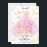 Rosa und goldenes Schmetterlingskleid Sweet 16 Par Einladung<br><div class="desc">Anpassen für jedes Ereignis</div>