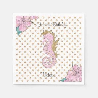 Rosa und goldenes Seepferd Gem Stone Papier Napkin Serviette