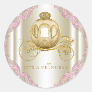 Rosa und goldenes Wagen Prinzessin Baby Shower Runder Aufkleber
