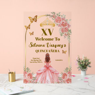 Rosa und Goldenes Willkommensschild für Quinceaner Acrylschild