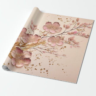 Rosa und goldfarbene Blumen Elegante Minimalistisc Geschenkpapier