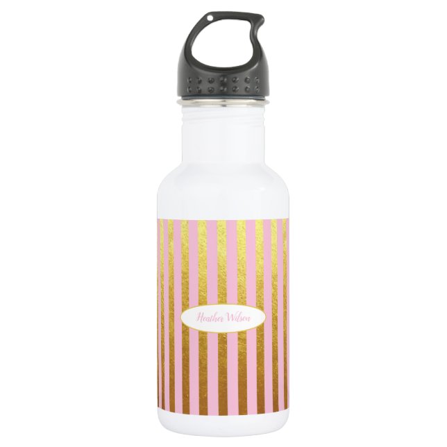 Rosa und goldfarbene Flasche Wasser mit Name Edelstahlflasche (Vorderseite)