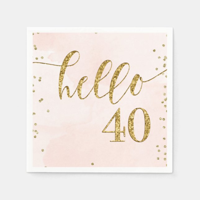 Rosa und goldfarbene Glitzer 40. Serviette (Vorderseite)