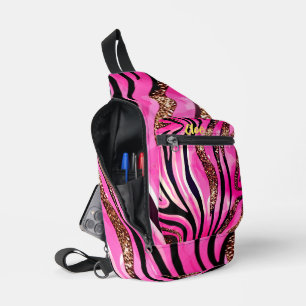 Rosa und goldfarbene Glitzer   Glam Safari Crossbody Bag