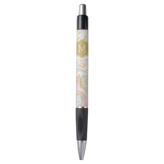 Rosa und goldfarbene Marmorplatte Mit Monogramm Kugelschreiber (Vorderseite Vertikal)