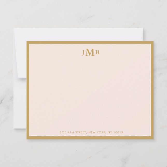 Rosa und goldfarbene Mit Monogramm Formlatte Dankeskarte (Vorderseite)