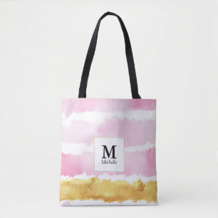 Rosa und goldfarbene Monogramm Stricktasche Tasche