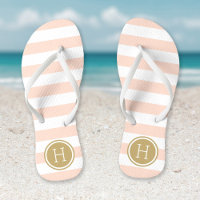 Rosa und goldfarbene Preppy-Streifen Monogramm