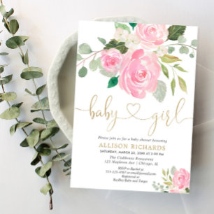 Rosa und goldfarbene Rose Blumen-Girl-Dusche Einladung