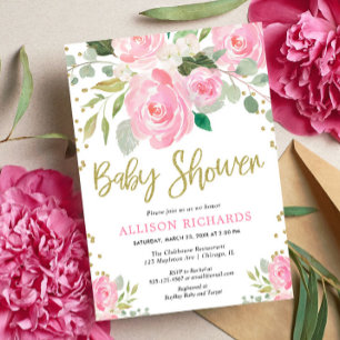 Rosa und goldfarbene Rose Mädchen Dusche Einladung