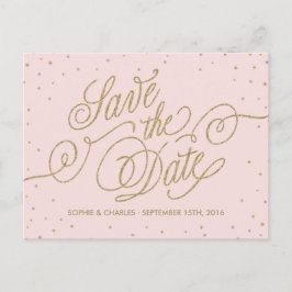Rosa und goldfarbene Sterne Save the Date Postkart Ankündigungspostkarte