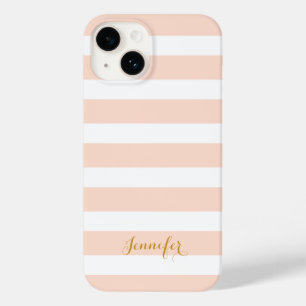 Rosa und goldfarbene Streifen Monogramm Case-Mate iPhone 14 Hülle
