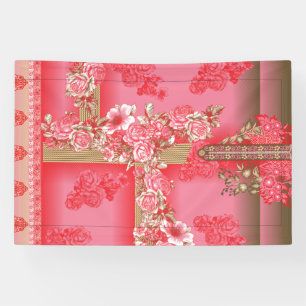 rosa und goldfarbener Hintergrund mit roter Farbe Banner