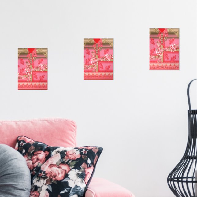 rosa und goldfarbener Hintergrund mit roter Farbe Bilderwand Sets (Wohnzimmer)