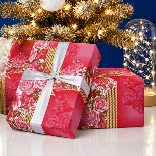 rosa und goldfarbener Hintergrund mit roter Farbe Geschenkpapier
