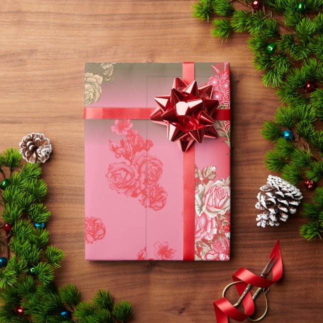 rosa und goldfarbener Hintergrund mit roter Farbe Geschenkpapier (Feiertagsgeschenk)