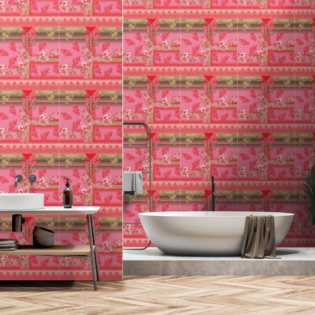 rosa und goldfarbener Hintergrund mit roter Farbe Tapete (Badezimmer)