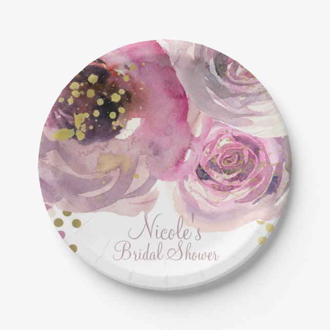 Rosa und goldfarbenes Brautparty Pappteller (Vorderseite)